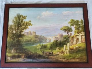 Antique Oil Painting Landscape From Unidentified Artist " R.  S.  " From Early 1900s