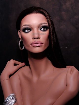 Tall Female Mannequin Wig Bust Hazel Glass Eyes