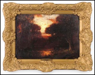 Jules Dupre Rare Oil Painting On Board Signed Landscape Framed Artwork
