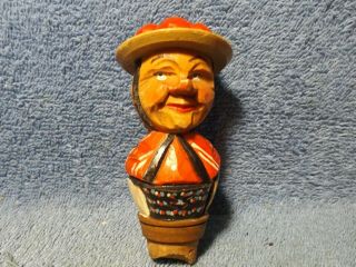 Vintage Hand Carved Wine Bottle Stopper,  Hand Painted Lady With Hat,  Pit Tail.