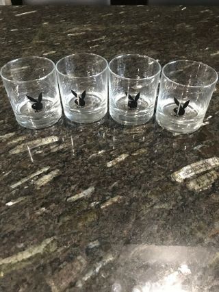 Set Of 4 Vintage Playboy Bunny Small Whiskey Drinking Glasses Vtg Shot Glasses
