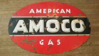 Large Amoco American Gas Station Sign Double Sided Porcelain 60 " X 40 "