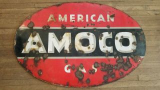 Large Amoco American Gas Station Sign Double Sided Porcelain 60 