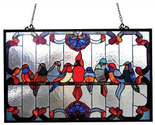 Royal Cardinal Parrot Blue Bird Sparrow Lark Tanager Stained Glass Window Panel