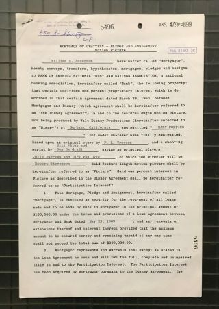 Mary Poppins Walt Disney Contract for $150,  000 Signed by William H Bill Anderson 3