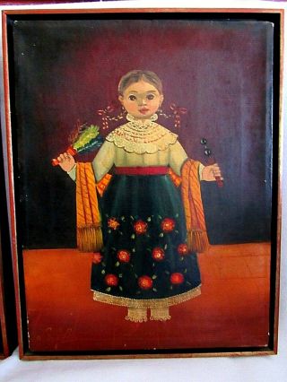 AGAPITO LABIOS PORTRAITS OF GIRL AND BOY MEXICAN PAINTING 4