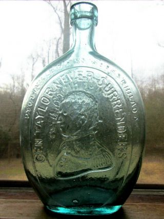 Antique Civil War Washington General Taylor Dyottville Glass Bottle Flask 2