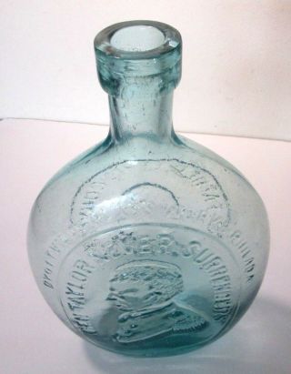 Antique Civil War Washington General Taylor Dyottville Glass Bottle Flask 3