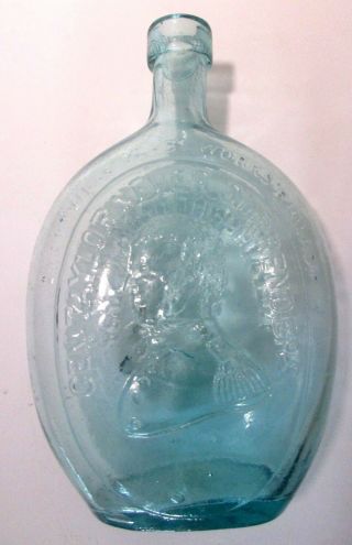 Antique Civil War Washington General Taylor Dyottville Glass Bottle Flask 6