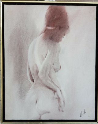 Nude Naked Woman Standing Oil Painting Signed Mystery Artist