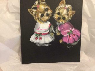 " Love Me " Two Adorable Yorkies Painting