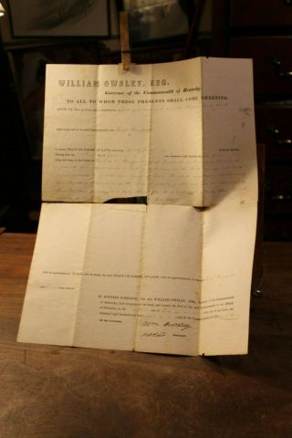 Antique 1848 Land Grant Signed William Owsley Governor Of Kentucky Harlan County