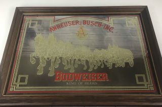 Budweiser Clydesdale Horses King Of Beer Bar Mirror Sign Gold Large 27 " X19 " Rare