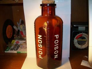 Large 10 3/8 " 3 Sided Poison Bottle B.  I.  M.  W/ Label