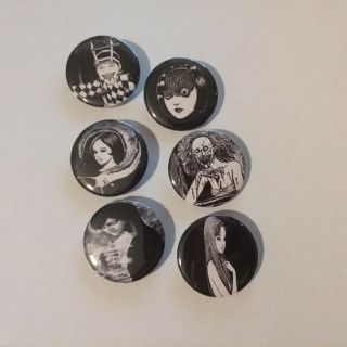 Custom Handmade Junji Ito Character Button Pins Set Of 6 Size 1.  25