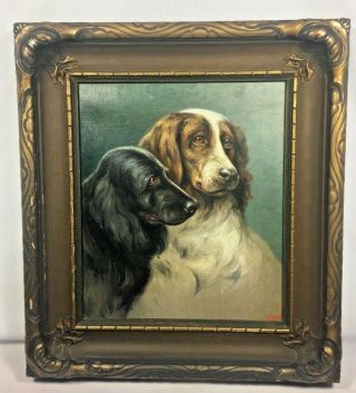 D.  Hensel Oil On Canvas Portrait Of Two Dogs