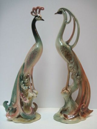 Mid Century Brad Keeler California Ceramics 701 & 702 Pair Peahen & Peacock