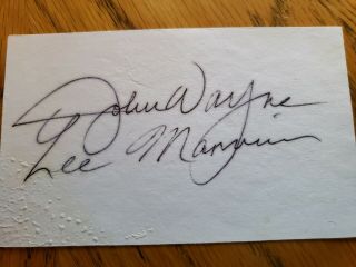John Wayne And Lee Marvin Signed Piece Of Paper/index Card