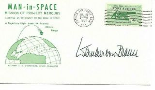 1961 Postal Cachet Cover Man In Space Signed By Wernher Von Braun