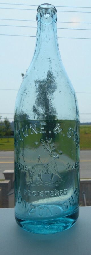 Rare - J.  Tune & Son,  London,  Ontario Canada - Handmade Crown Top Quart Soda
