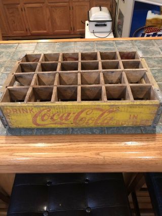 Vintage Wooden Yellow Coca Cola 24 Bottle Case Crate