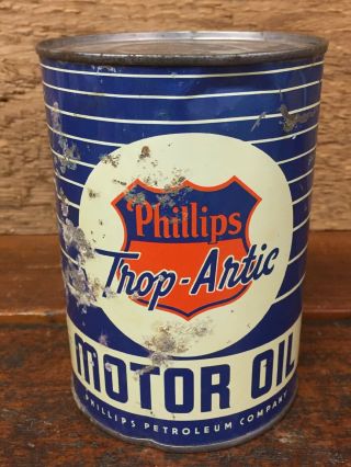 Vintage Phillips 66 Trop Artic 1 Quart Motor Oil Can - Metal Quart Empty