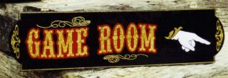 Old Fashioned Pinball,  Pool,  Game Room Sign W/ Hand Pointer Gold Leaf,