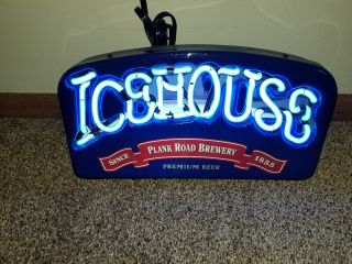 (l@@k) Icehouse Beer Neon Light Up Small Back Bar Sign Miller Brewery Game Room