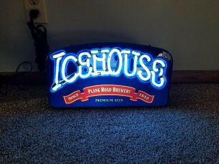 (L@@K) icehouse beer neon light up small back bar sign miller brewery game room 3