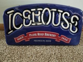 (L@@K) icehouse beer neon light up small back bar sign miller brewery game room 7