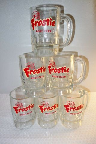 Set Of 6 Frostie Root Beer Heavy 12oz Glass Mug Vintage 1960s