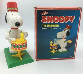 Vintage 1965 Peanuts Snoopy The Drummer Aviva Wind Up Action Toy Rare