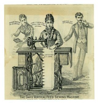 1880s Folding Metamorphic Antique Trade Card Davis Vertical Feed Sewing Machine