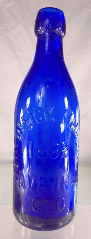 Frederick Meincke Savannah Georgia.  Antique Applied Top Soda Bottle.  Cobalt