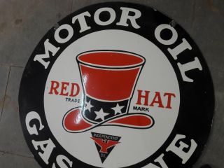 Porcelain Red Hat Gasoline Enamel Sign Size 36 " Round Double Sided