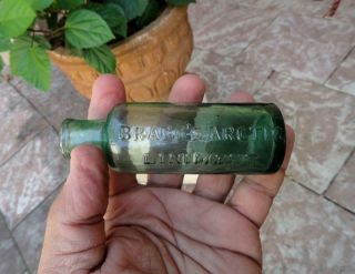 Bragg’s Arctic Liniment Medium Green Pontil Medicine Bottle St.  Louis,  Mo 1850 