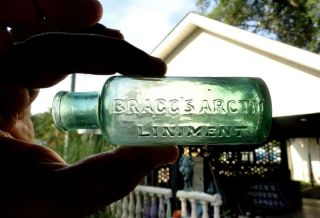BRAGG’S ARCTIC LINIMENT Medium Green PONTIL MEDICINE BOTTLE St.  LOUIS,  MO 1850 ' s 3