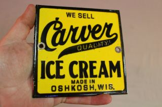 Carver Ice Cream Oshkosh Wis.  Dairy Porcelain Metal Sign Gas Oil Car Farm Cow 66