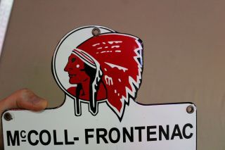 Red Indian Mccoll - Frontenac Porcelain Metal Sign Gas Oil Car Service Man Farm 66