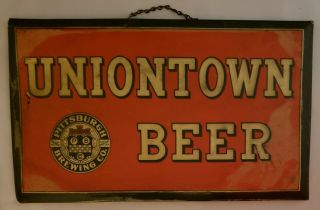 Early Uniontown Beer Tin Over Cardboard Toc Sign Celluloid Pittsburgh Brewing Co