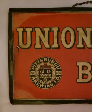 Early Uniontown Beer Tin Over Cardboard TOC Sign Celluloid Pittsburgh Brewing Co 2