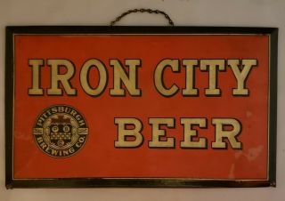 Early Iron City Beer Tin Over Cardboard Toc Sign Celluloid Pittsburgh Brewing Co
