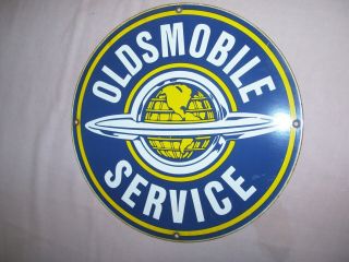 Old Oldsmobile Car Service Round Porcelain & Metal Sign Gas & Oil