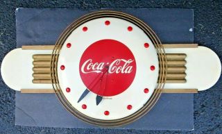 1948 Art Deco Coca Cola Clock With Wings Telechron Label Coke