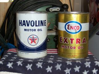 (2) Vintage One Quart Oil Cans Havoline (texaco),  Enco (humble)