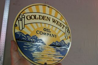 Golden West Oil Company Sun Lake Porcelain Sign Gas Oil Car Farm Marine Motor