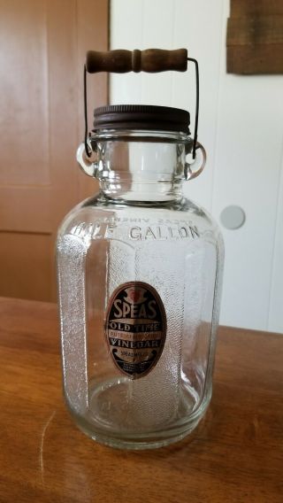 1/2 Gallon Speas U - Savit Vinegar Jar 12 Ribbed Panels With Wood Handle Lid Label