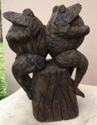 Carved Wooden Sculpture Of Frogs Unsigned