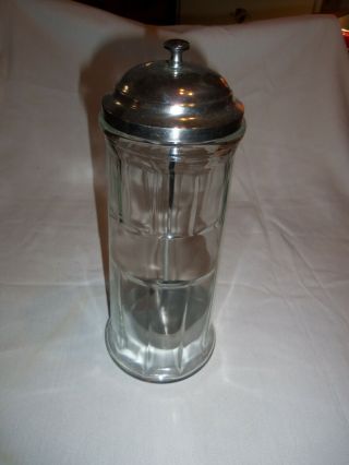 Vintage Glass Straw Dispenser W/ Metal Lifter Soda Fountain