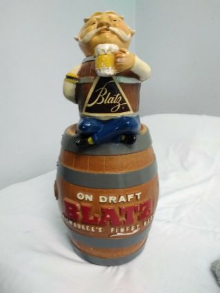 Blatz Chalk Beer Barrel Backbar Figural With Seated Man Drinking From Mug 1960s